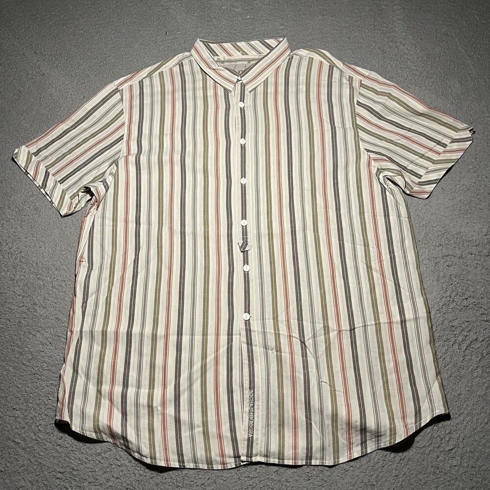 Rocha John Rocha Shirt Mens 2XL XXL Stripe Short Sleeve Button Up Lightweight